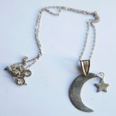Vintage Sterling Silver 925 Half Moon and Star Necklace Pendant length 18" - 2,7g