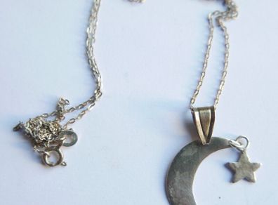 Vintage Sterling Silver 925 Half Moon and Star Necklace Pendant length 18" - 2,7g