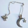 Vintage Sterling Silver 925 Half Moon and Star Necklace Pendant length 18" - 2,7g Image 8