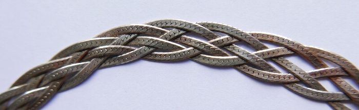 Vintage 925 Sterling Silver 5 Strands Braided Made in ITALY Necklace, length 18" - 16,1g