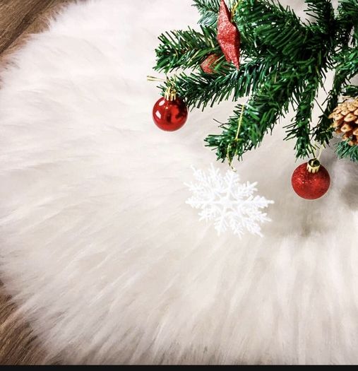White Faux Fur Christmas Tree Skirt, Blanket 40"