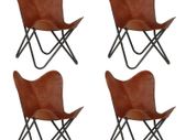 Butterfly Chairs 4 pcs Brown Kids Size Real Leather