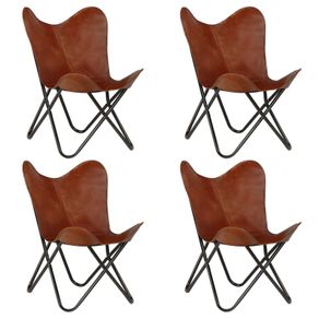 Butterfly Chairs 4 pcs Brown Kids Size Real Leather