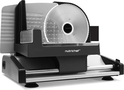 Electric Meat Slicer 200W Compact Deli and Bread Slicer with Adjustable Thickness Dial 0-15 mm, Removable Stainless Steel Blade, Countertop Food Slicer for Kitchens, Home