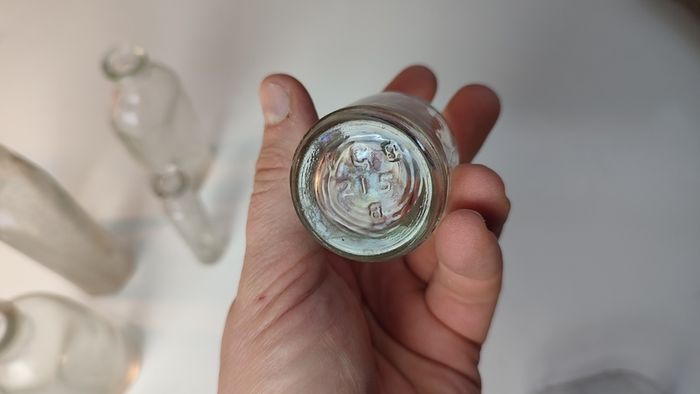 162 - Set of 5 Vintage Clear Glass Decorative Collectible Cork Top Bottles