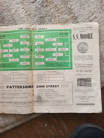 Programme Northern Ireland v England 1958