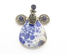Chunky Blue Spot Jasper & Iolite 925 Silver Pendant