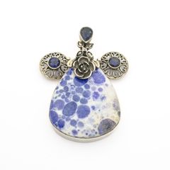 Chunky Blue Spot Jasper & Iolite 925 Silver Pendant