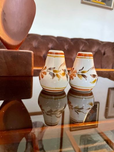 Vintage Set Hand Painted Ceramic Salt & Pepper Shakers Mid Century