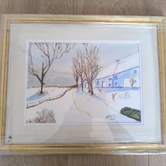 Framed Watercolour Landscape Painting Signed 2016 Michael mc Cann Country Road Cottage Art Picture