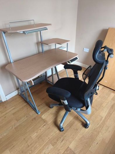 swivel chair and computer desk