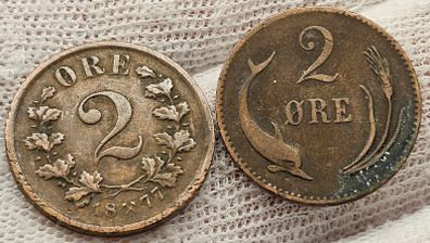 Denmark and Norway 1877 2 Ore Coin Lot