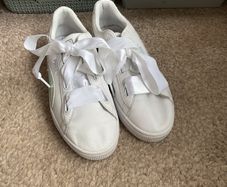 trainers white leather puma ribbon trainers size 5 1/2