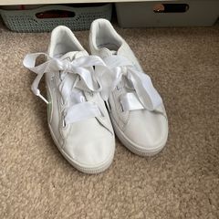 trainers white leather puma ribbon trainers size 5 1/2