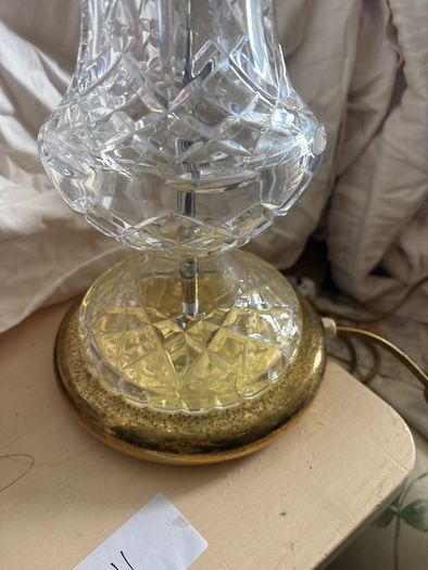 Glass table lamp with brass base