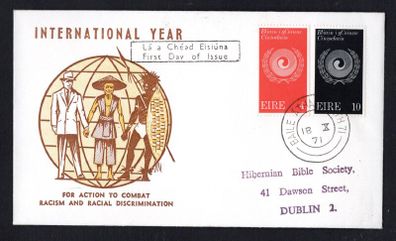 1971 Ireland Year for Action to combat Racism and Racial Discrimination Commemorative Stamps Illustrated First Day Cover (FDC) with Baile Atha Cliath (Dublin Cancel)