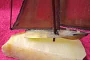 Vintage 1970's Sculpture Brass /  Metal Sailboat On Onyx Stone Base -Signed DeMott