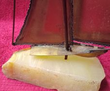 Vintage 1970's Sculpture Brass /  Metal Sailboat On Onyx Stone Base -Signed DeMott