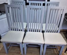 Set of 6 Solid Oak Dining Chairs - Grey & Cream - Excellent Condition