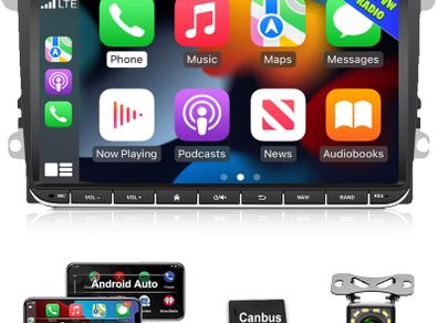 9" Car Carplay 2GB RAM + 32GB ROM 2+32GB Volkswagen Radio Android 13 for VW Passat 6 7 CC Polo GOLF 5 6 Touran T5 WiFi GPS Navigation BT WiFi Split Screen Head Unit FM Radio