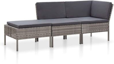 3-piece garden furniture with cushions seating group garden set lounge sofa seating set garden set garden sofa corner sofa middle sofa ottoman poly rattan gray