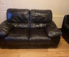 2-1 real leather, chocolate  brown couch and armchair.