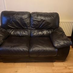 2-1 real leather, chocolate  brown couch and armchair.