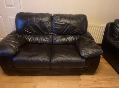 2-1 real leather, chocolate  brown couch and armchair.