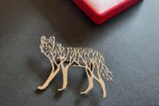 Laser Cut Wolf Brooch with Design of Intricate Branches Dog Pin Badge Woodlands Jewellery Silver Tone Metal