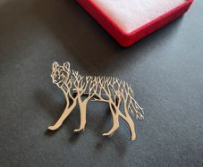Laser Cut Wolf Brooch with Design of Intricate Branches Dog Pin Badge Woodlands Jewellery Silver Tone Metal