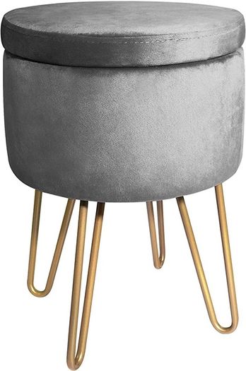 Velvet Dressing Table Stool, Round Vanity Stool with Storange, Bedroom Ottoman Stool with Metal Legs for Home Living Room Fitting Room Bedroom MULTIPLE COLOURS AVAILABLE (FREE POSTAGE)