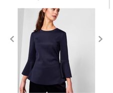 Ted Baker navy bell sleeve round neck top size 2 uk 10