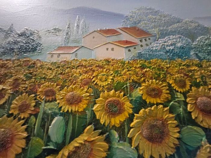 Oil On Canvas of Sunflower By C Benolt