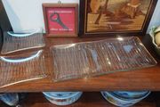 Vintage Retro Mid Century Modern Atomic Design Chance Brothers Fiestaware Three Section Rectangular Serving Plate Plus Two Small Rectangular Dishes with Gilt Edging in the Very Rare Night Sky Pattern from 1957