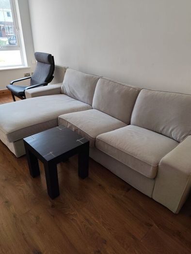 sofa, chair, and table