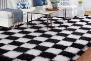 120x180cm Black and White Check Rug for Bedroom, Washable Non Slip Non-Shedding, Shag Pile Soft Fluffy Thick Rugs, Checkerboard Carpet for Hallways, Kitchen, Lounge