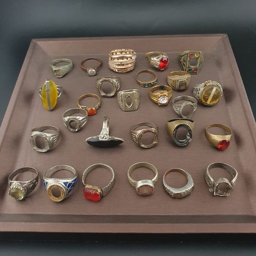 Lot of 24 Antique Rings  Mixed Brass Damaged Antique Style Ring Collection