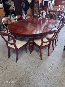 victorian dining table and 8 chairs