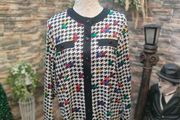Vintage 80s 90s Black and White houndstooth blouse with rainbow colour splash small to medium