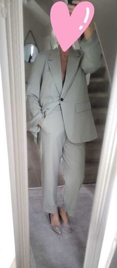 ZARA Pistachio Green Blazer + Ankle Length Wide Leg Pants Sz L - Fit 12-14UK - Bnwt Rrp 99