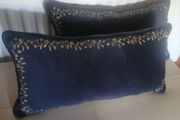 Plush Navy Velour with Gold Embroidery Cushions x2