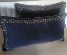 Plush Navy Velour with Gold Embroidery Cushions x2