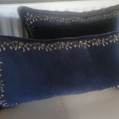 Plush Navy Velour with Gold Embroidery Cushions x2