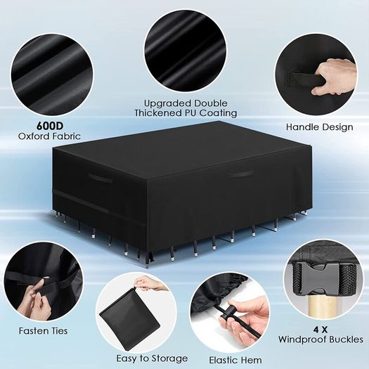 Garden Furniture Outdoor Patio table Covers Rectangular Cover Windproof, Waterproof & Anti-UV for Chair and Table Rattan Sofa Cover