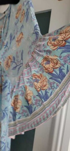 Unsigned sky blue floral floaty boho dress Sz L (Fit 12-14UK)
