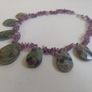 Stunning Hand-Beaded Short Necklace with Fabulous Graduated Ruby in Fuchsite Faceted Teardrop Beads and Amethyst Chips - Handmade by Christabel Image 10