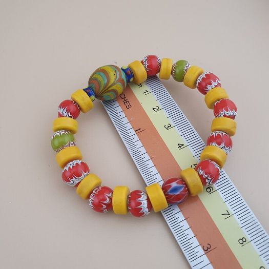 Vintage Lot of 4 Mix Yellow African & Trade Glass Beads Bracelet