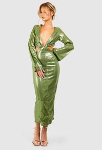BOOHOO Sequin Flare Sleeve Cut Out Midaxi Dress Size 14!