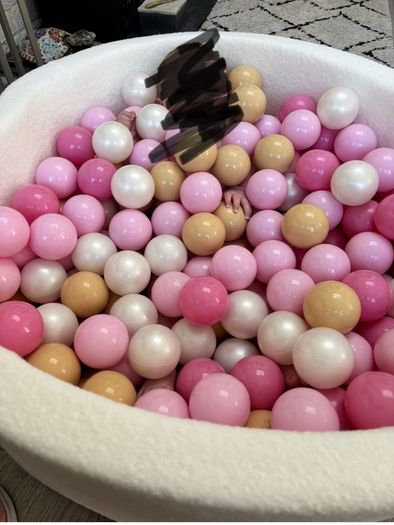 Luxury cream bouche ball pit with pink, white and gold balls