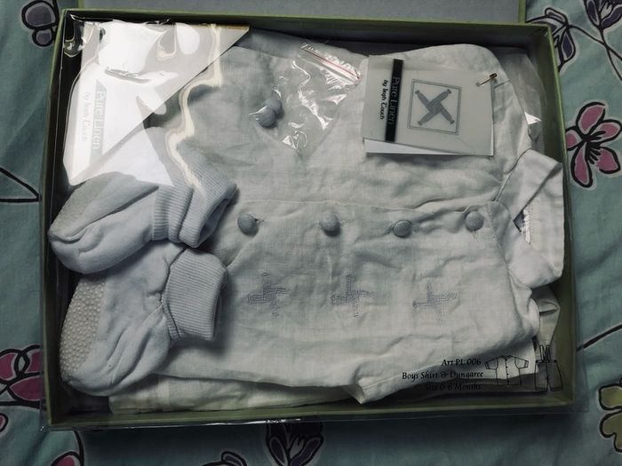 Baby boy pure linen christening outfit 0-6months